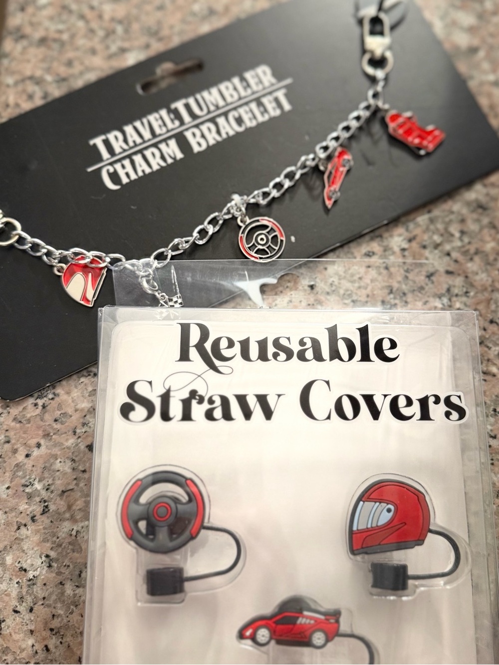 Reusable Red Straw Covers with Racing Charms